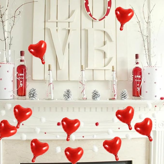 TONIFUL 30Pcs 10 Inch Red Heart Balloons Valentine’s Day Heart Shape Foil Mylar Balloons Decoration for Romantic Valentine's Day Wedding Bridal Shower Anniversary Engagement Party Supplies
