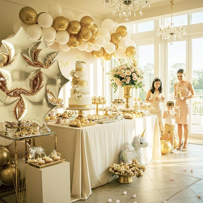 TONIFUL 15Pcs 18 Inch Large Champagne Gold Star Shape Foil Balloons Big Light Gold Stars Helium Mylar Ballons for Birthday Wedding Baby Shower Anniversary Engagement Party Decorations Supplies
