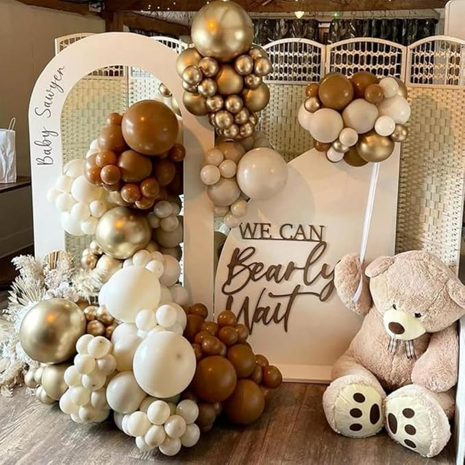 Brown Gold Balloons, 12 inch Double Stuffed Brown Gold and Cream Beige Balloons for Neutral Baby Shower Boho Wedding Birthday Party Decorations