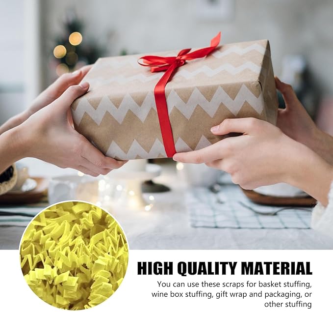 1 LB Light Yellow Crinkle Cut Paper Shred Filler Great for Gift Wrapping, Basket Filling, Birthday, Wedding, Halloween, Thanksgiving, Christmas Day, New Year Party Decorations Filling Supplies