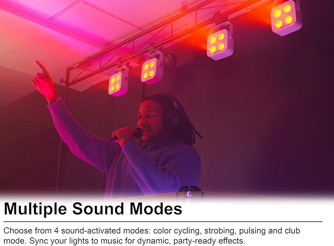 Rockville Mini IR4 White LED Wash Light, RGBWA+UV, Compact, App Control, LCD, Wireless DMX, Remote, Rechargeable, Perfect for DJ & Event Lighting