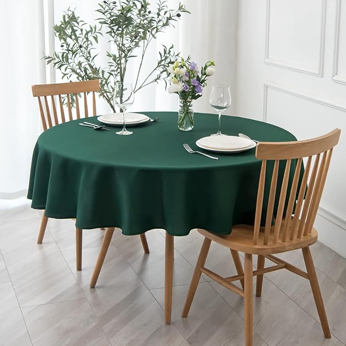 maxmill Round Textured Tablecloth Spill-Proof Wrinkle Free Soft Jacquard Table Cloth for Circular Table Cover, for Dining Room Buffet Banquet Parties Holiday Dinner, 70 Inch Hunter Green