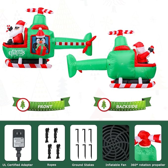 Taman 6 FT Christmas Inflatable Decorations, Santa Claus in a Helicopter with Rotating Propeller Built-in Bright LED Light Blow Up for Yard, Garden,Lawn Outdoor Holiday Yard Decorations