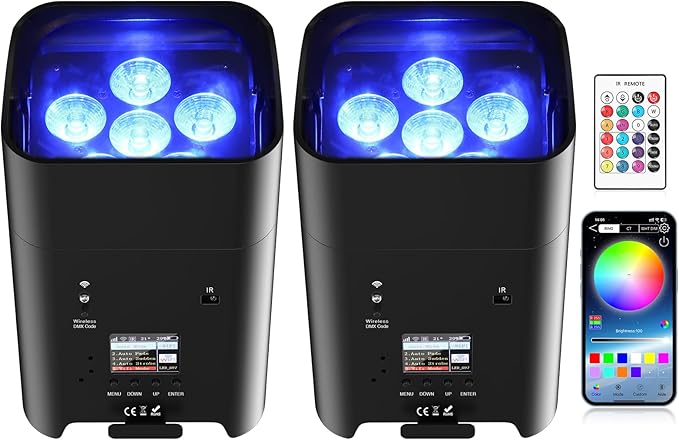 2Pcs Battery Powered Uplights Rechargeable Par Can 6x18W RGBWA+UV LED Uplight 9600 mAh APP/Remote/DMX512 Control Stage Lights Uplighting Indoor for Wedding DJ Church Christmas Dance