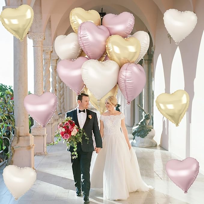 Dusty Pink Cream Heart Balloons, 12Pcs 18 Inch Retro Blush Pink Nude Apricot Beige Pastel Gold Neutral Heart Shape Foil Balloon for Birthday Wedding Baby Bridal Shower Valentines Party Decorations