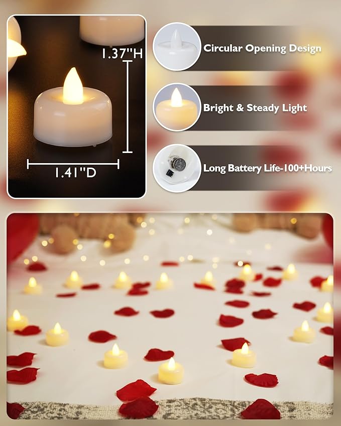 Raycare 50Pack Battery Operated Tea Lights Candles, Long Lasting Fake Candle, Flameless LED Tea Lights, Electric Candle for Wedding, Centerpieces, Home Decor, Halloween, Christmas