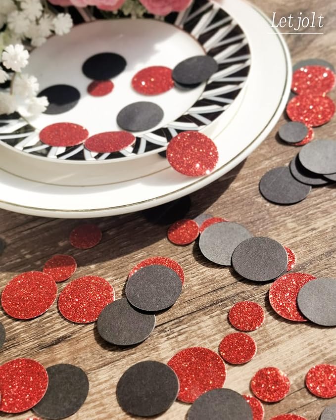 Party Confetti Glitter Table Decorations Red Black Dots Scatter Supplies Anniversary Birthday Bridal Baby Shower Girls Party Wedding Gift Decorations 100 Pcs