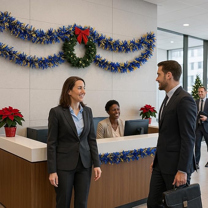 Anderson's Metallic Blue & Gold Tinsel Twist Garland, 25ft Holiday Decoration, Christmas Tree Trim, Parade Float Decor, Party Supplies, Halloween, Graduation, Indoor Outdoor Event Garland