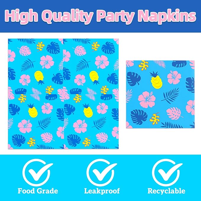 40Pcs Hawaiian Birthday Party Decorations Plates and Napkins Blue Cartoon Hawaiian Themed Party or Baby Shower Supplies Set for 20 Guests