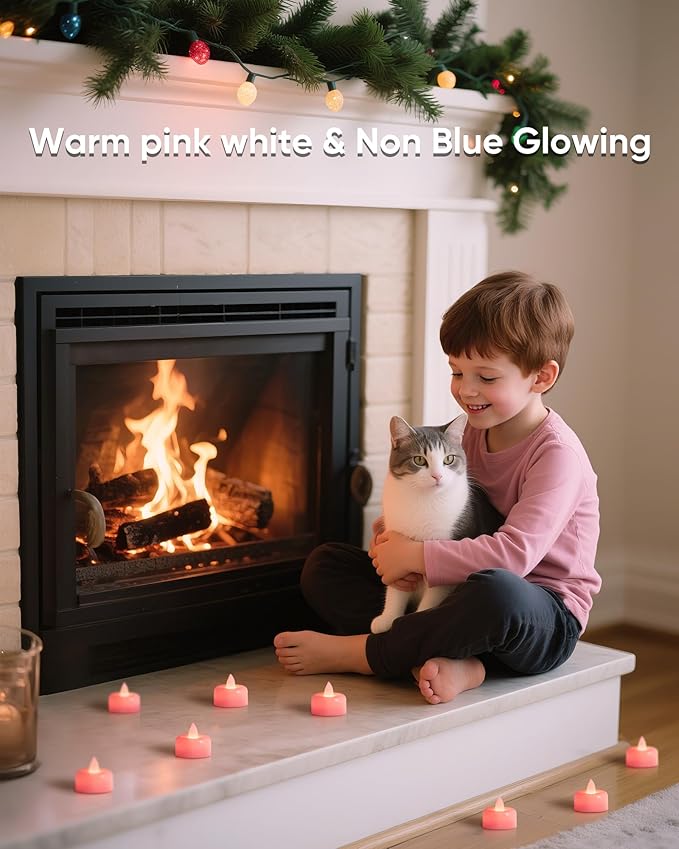 Raycare Pink Battery Operated Tea Lights, 24 Pack Long Lasting Fake Candles, Flameless LED Tea Light, Colored Tealights Candles for Special Night, Theme Party, Aniversary, Wedding Table Decor