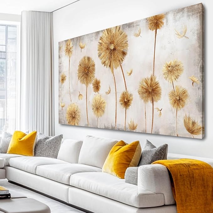 VAYIMDH Neutral Wall Decor Gold Flower Wall Art Botanical Paintings Plant Wall Decorations for Girls Room 29x58 In