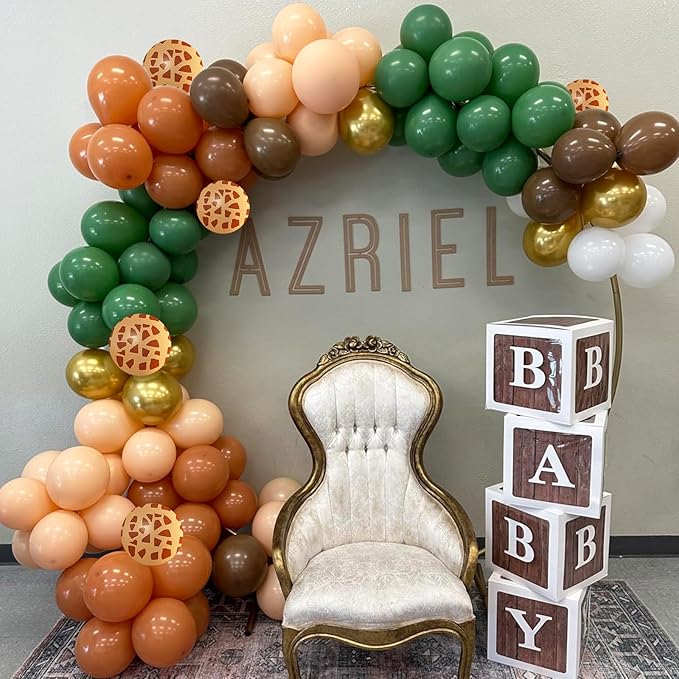 Green Brown Balloons 60 Pcs Jungle Safari Sage Green Brown Gold Cream Balloons Retro Khaki Avocado Apricot Balloon for Boys Giraffe Woodland Animal Baby Shower Birthday Party Decorations