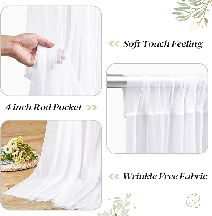 20ft x 10ft White Backdrop Curtain with Lights String for Parties, Sheer Tulle Wedding Photo Backdrops Drapes for Baby Shower Birthday Party Decorations Background for Photography