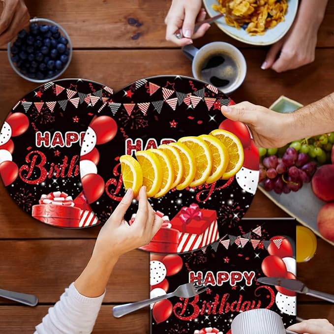 40pcs Red and Black Birthday Party Decorations Red Birthday Decorations Disposable Tableware Include Plates Napkins For 20 Guests