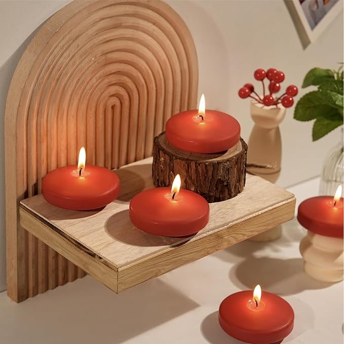 12 Pack Red Floating Candles 3 inch, Unscented Traditional 3" Floating Candles for Centerpieces,7 Hours Burning, Red Water Candles for Cylinder Vases, Wedding, Party, Pool