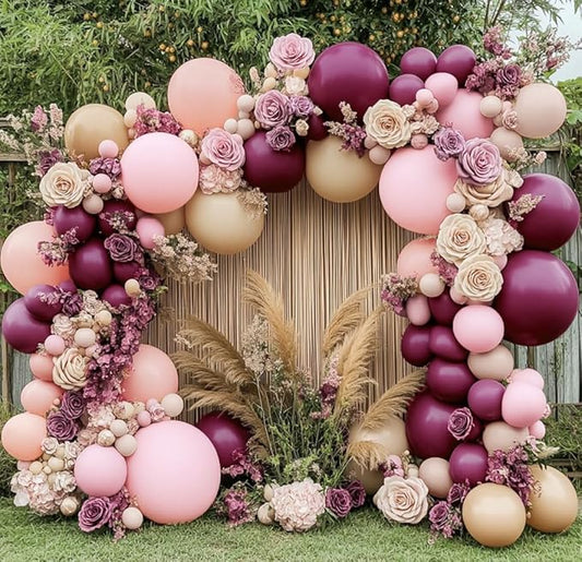 Burgundy Pink Balloon Garland Double Stuffed Pastel Pink Nude Beige Plum Mauve Lavender Latex Balloons Arch Kit for Birthday Wedding Baby Bridal Shower Decoration