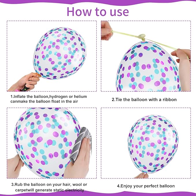 Blue and Purple Balloons Set, 50 PCS Blue 12 Inch Mermaid Balloon, Metallic Purple White Latex Ballons Confetti Helium Balloons for Girls Mermaid Birthday Party Baby Shower Winter Supplies