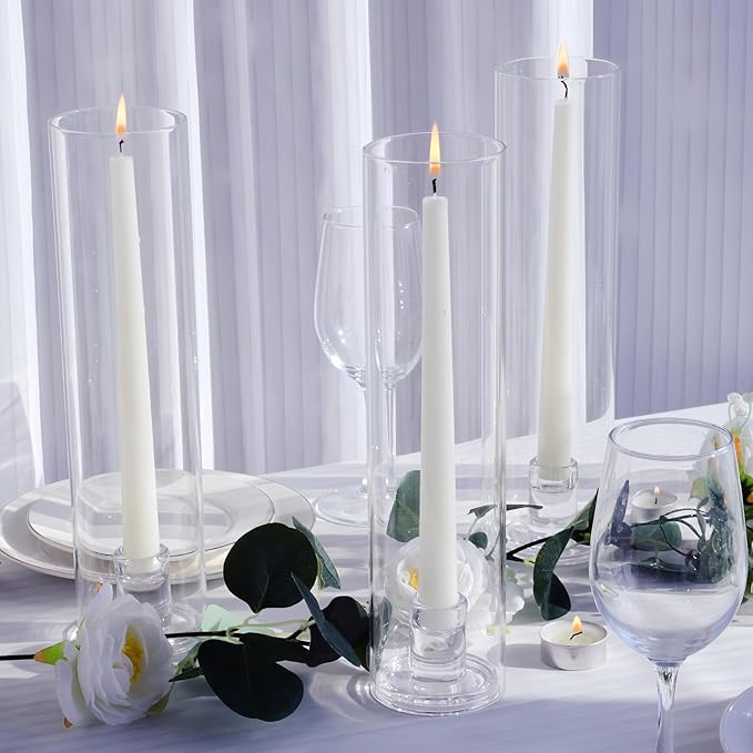 VOHO Hurricane Candlestick Holders Set of 6, Clear Glass Hurricane Candle Holder for Centerpiece Table Decorations, Bottomless Hurricane Glass & Candle Sticks Holder Decor for Wedding, Birthday, Party