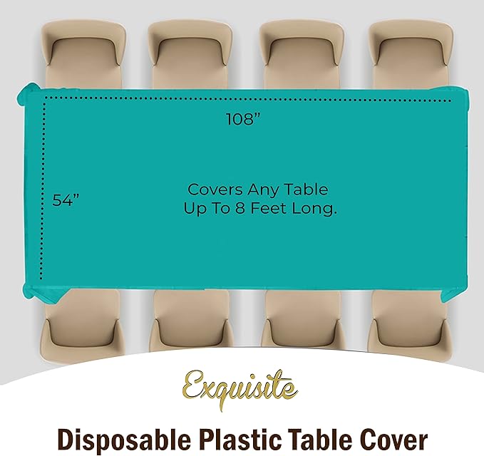 Party Solids 6-Pack Premium Plastic Tablecloth 54in. x 108in. Rectangle Plastic Table Cover - Teal