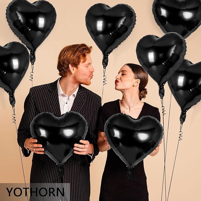 12 Pcs Black Heart Balloons,18 Inch Heart Foil Mylar Balloons,Black Birthday Decoration,Love Balloons Valentine Balloon for Birthday Party Wedding Baby Shower Valentine Day Decorations (black)