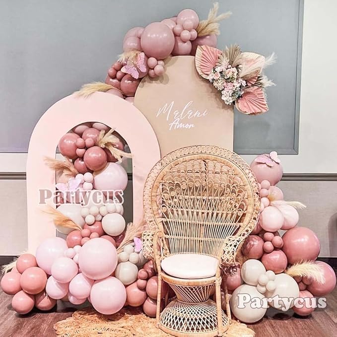 Dusty Rose Pink Balloon Arch Kit Double Stuffed Mauve Light Pink Matte Blush Nude Boho Balloon Garland for Baby Shower Birthday Bridal Wedding Fall Thanksgiving Party Decoration