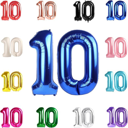 10 Balloon Number, Metallic Blue Number 10th Birthday Balloons 40 Inch, 10 Years Old Metallic Blue Birthday Decorations for Boys Girls, 10th Anniversary Decorations