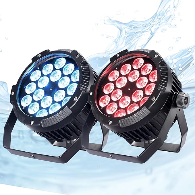 LED Par Lights 18x12W Outdoor Waterproof Stage Light RGBW 4-in-1 DMX Control for Events DJ Disco Festival Wedding Party Outdoor Stage Lighting 2 Pack