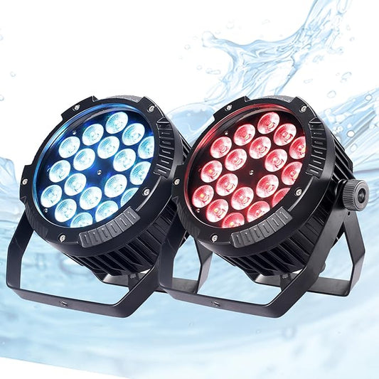LED Par Lights 18x12W Outdoor Waterproof Stage Light RGBW 4-in-1 DMX Control for Events DJ Disco Festival Wedding Party Outdoor Stage Lighting 2 Pack