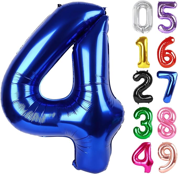 Night Blue Number 4 Balloon 40 Inch, 4th Birthday Party Decorations for Children, Giant 4 Foil Balloon for Party Supplies