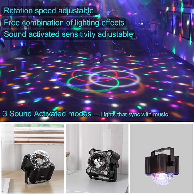 Disco Ball Party Lights Sound Activated Strobe DJ Stage Lighting for Indoor Room Outdoor Dance Floor Parties Birthday Rave Home Karaoke Halloween Christmas Wedding Show Bar Club Decorations