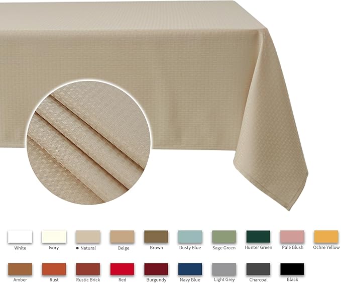 maxmill Square Tablecloth Weaved Texture Stain Resistant Waterproof Wrinkle Resistant Washable Soft Table Cloth, Decorative Fabric Table Cover for Dining Room Dinner and Parties, 52 x 52 Inch, Natural