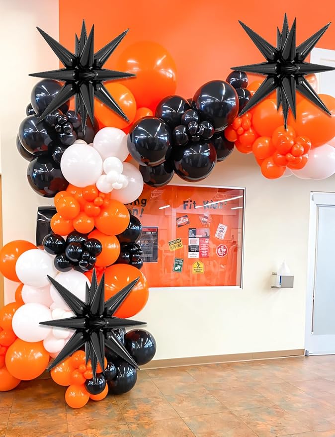 8Pcs Star Balloons, Explosion StarBalloons One-Piece 14 Point Black Foil Balloon 22 Inch 4D Spike Mylar Balloon for Happy New Year Wedding Anniversary Backdrop Birthday Party Decorations