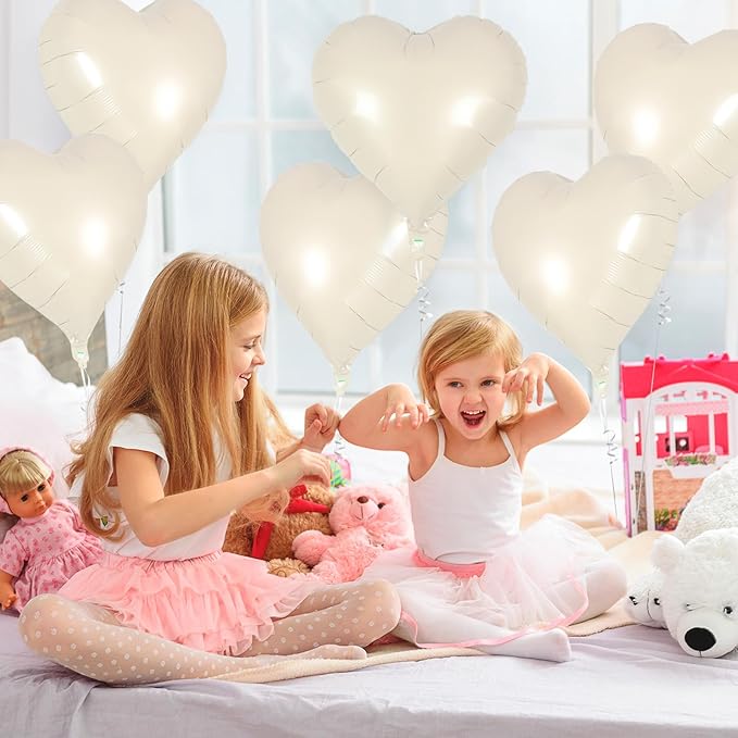 12 Pcs Cream Heart Balloons,18 Inch Cream White Heart Shape Foil Balloons Love Balloon Valentine Balloon for Birthday Party Wedding Engagement Party Baby Shower Valentine Day Decorations (cream)