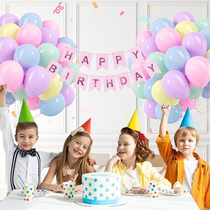 60pcs Pastel Balloons 12inch, Pastel Color Balloons with Light Pink Green Yellow Blue Purple Balloon for Easter Rainbow Baby Shower Birthday Party Decorations