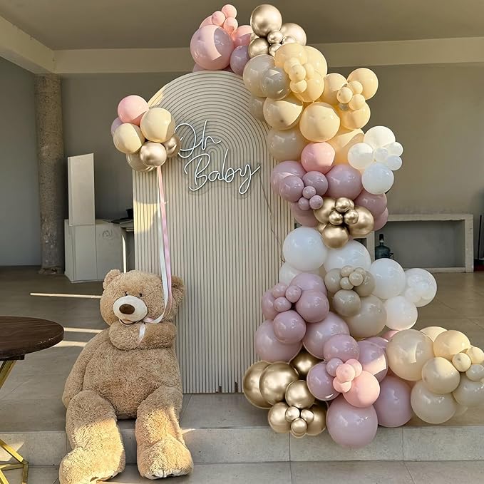 Dusty Pink Beige Balloons, 60 Pcs 12 Inch Pink Sand White Balloons, Metallic Gold Nude Cream Balloon for Girls Women Birthday Pastel Bridal Shower Boho Wedding Baby Shower Engagement Party Decoration
