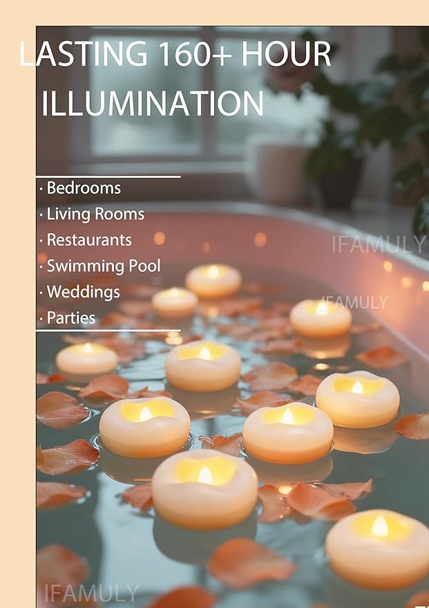 Floating Candles, 24 Packs 2.3 Inch Flameless LED Candle, 160+ Hour Battery Operated Waterproof Tealights for Wedding Centerpieces Marriage Proposals Pool Party Cylinder Vases Spa Christmas New Year