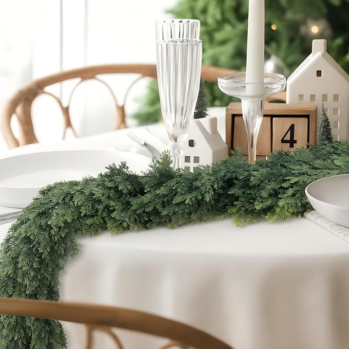 Bdor 2Pcs 6ft Artificial Cedar Garland for Christmas Decoration – Realistic Faux Greenery Garland with Dense Pine Branches for Fireplace Mantel, Staircase, Doorway, Indoor Outdoor Holiday Decor