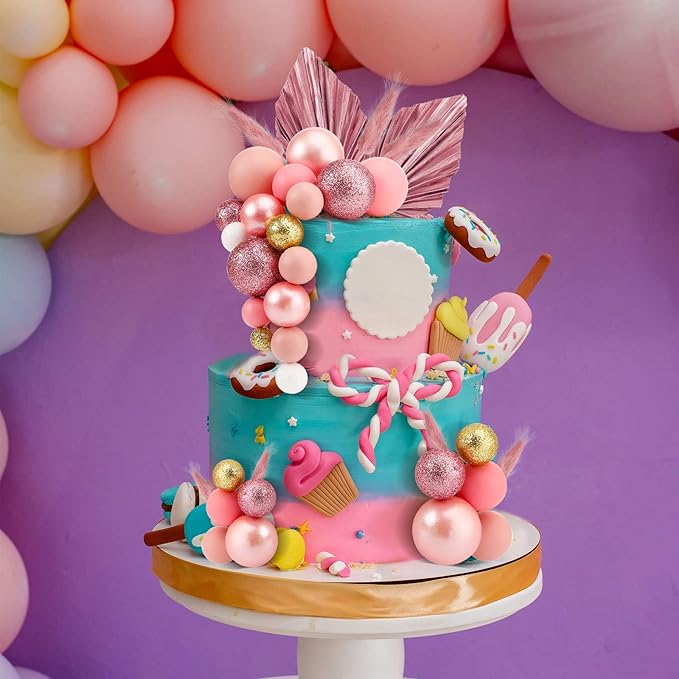 108 Pcs Balls Cake Topper DIY Cupcake Insert Foam Balloons for Cake Baking Wedding Anniversary Birthday Decoration(Assorted Pink, White, Gold,Multi Sizes)