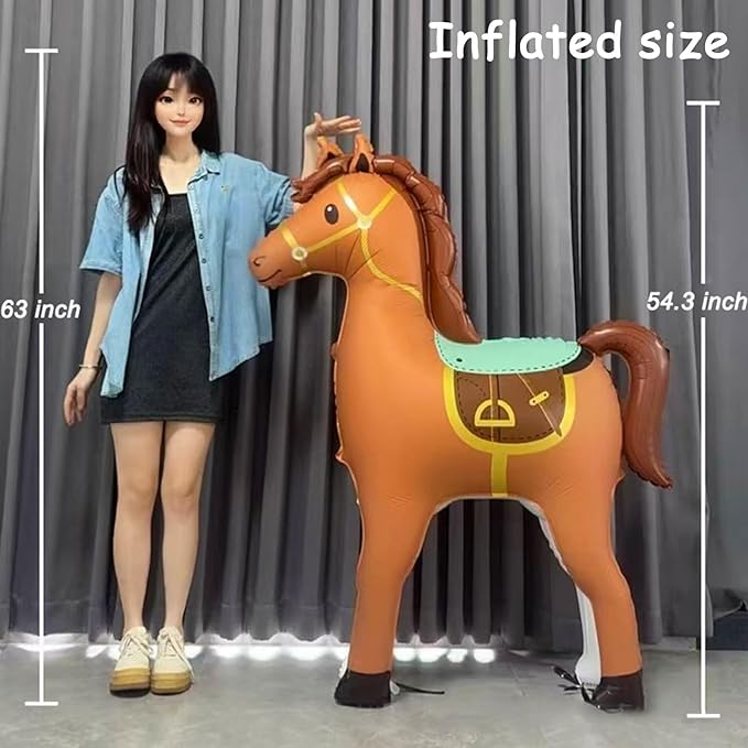 58" Jumbo Standing Animal Horse Foil Balloon,3D Noble Inflatable Horse Party Decoration,Western Cowboy Themed Equestrian competition performance Birthday Party Supplies (Brown)