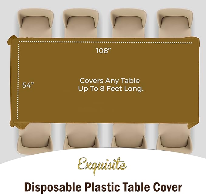 Party Solids 6-Pack Premium Plastic Tablecloth 54in. x 108in. Rectangle Plastic Table Cover - Gold