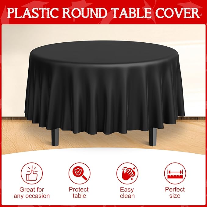 MASHAN 12 Pcs Red Black White Plastic Tablecloths Bulk,84 Inch Disposable Round Party Table Cloth Waterproof Table Cover for Birthday Wedding Anniversary Graduation Party Decorations Supplies