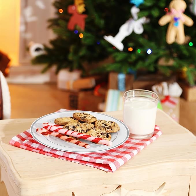 JollyPack 100 Piece Disposable Silver Plastic Party Plates, Including 50 10 Inch Dinner Plates and 50 7 Inch for Dessert, Great for Parties, Weddings, Home Use, and Christmas