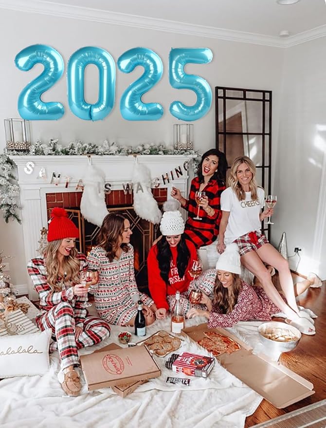 Pearlescent Blue 2025 Number Balloon, 40 Inch Foil Number 2025 Bluefoil Balloons, Happy New Year Eve Party Supplies Balloon Christmas Graduations Birthday Decoration