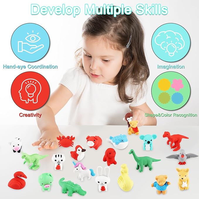 80Pcs Animal Erasers Kids Desk Pets Pencil Erasers 3D Puzzle Eraser Bulk Fun Cute Mini Animal Eraser Toys for Classroom Rewards, Game Prizes, Treasure Box, Easter Egg Fillers