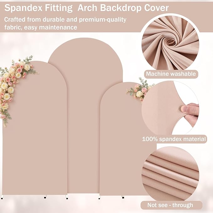 (7.2FT, 6.6FT, 6FT) Wedding Arch Cover Set of 3 Nude Spandex Fitted Arch Cover for Round Top Chiara Backdrop Stand Covers for Birthday Party Banquet Photo Background Decoration