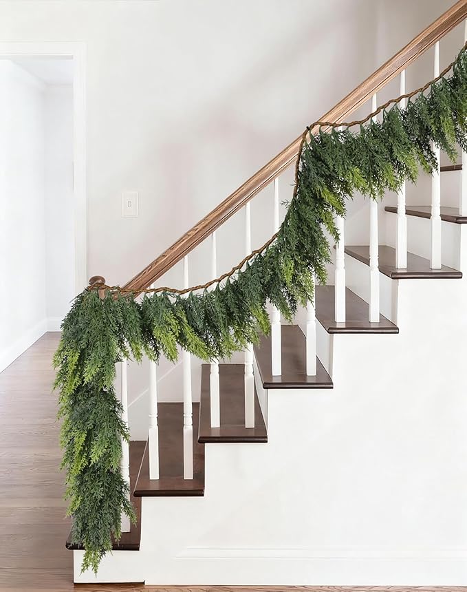 Artificial Christmas Cedar Garland, 6 Ft Realistic Cypress Pine Greenery for Indoor Outdoor Holiday Decoration, Mantel, Fireplace
