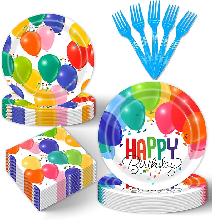 96Pcs Happy Birthday Party Supplies Tableware Set Rainbow Polka Dot Plates Napkins Forks Serves 24 Guests Rainbow Confetti Balloons Birthday Party Decorations