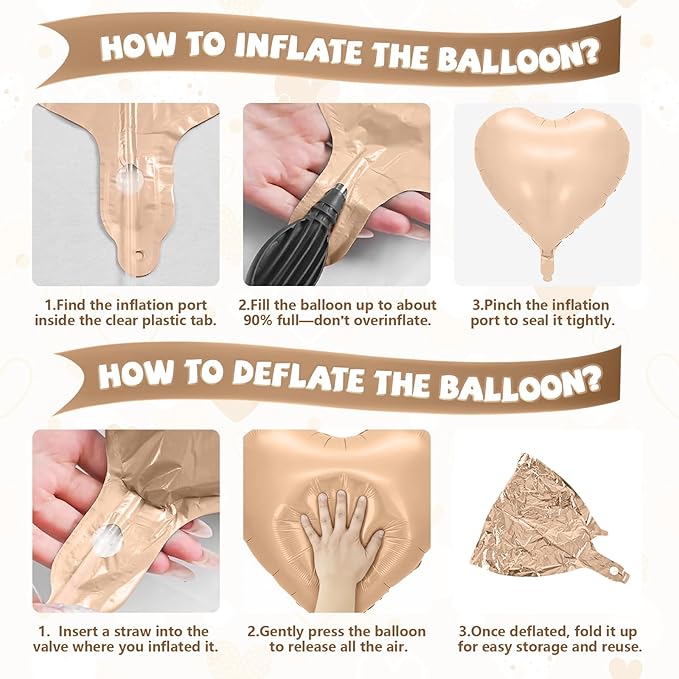 Cream Apricot Heart Balloons, 10 Pcs Beige White Caramel Foil Heart Shaped Balloon, 18 Inch Nude Neutral Balloons Helium for Engagement, Brithday, Baby Shower, Wedding, Valentines Party Decorations