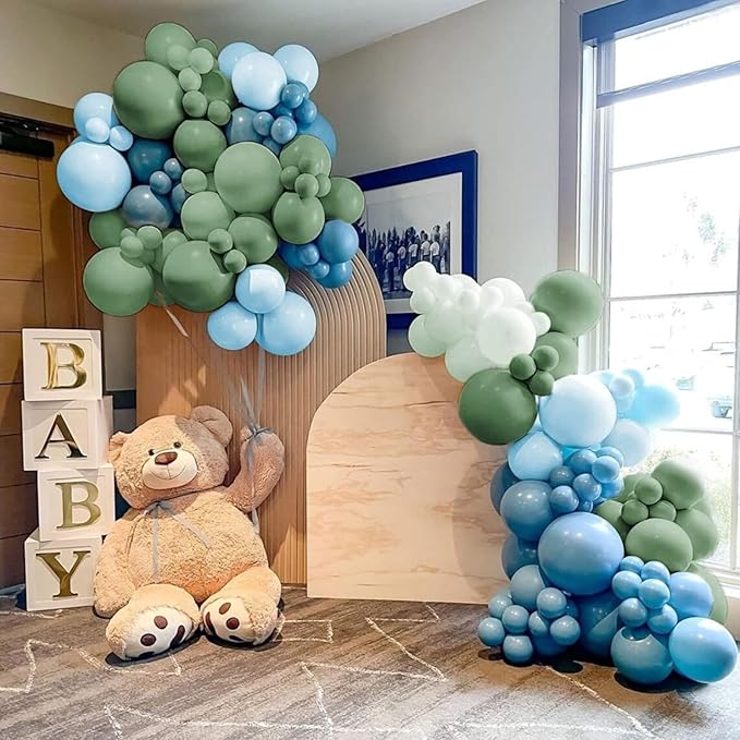 Sage Green Blue Balloons 60 Pcs 12 Inch Dusty Blue Sage Green Cream Balloons Avocado Slate Beige Apricot Balloon for Boys Men Hole in One Golf Boho Goose Baby Shower Birthday Party Decorations