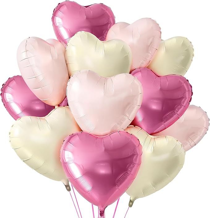 KatchOn, Pastel Valentines Heart Balloons Foil - 18 Inch Pack of 12 | Heart Shaped Balloons for Valentines Day Decorations | Galentines Balloons, Galentines Day Decorations | Valentines Heart Balloons